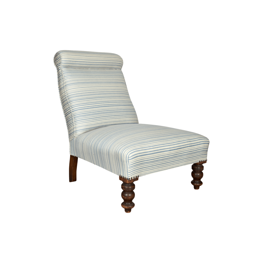 Armless Slipper Chair With Bobble Front Legs In Horizon Stripe Blue   ASC 001 Armless Slipper Chair With Bobble Front Legs In Horizon Stripe Blue Fabric 1024x1024 